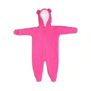 Cozy Pink Fleece Baby Onesie with Ears | Soft Zip-Up Footie Pajama Jumper